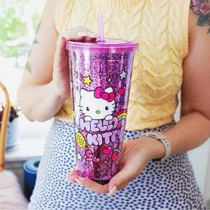 Silver Buffalo Sanrio Hello Kitty Rainbow Confetti Carnival Cup with Lid & Straw